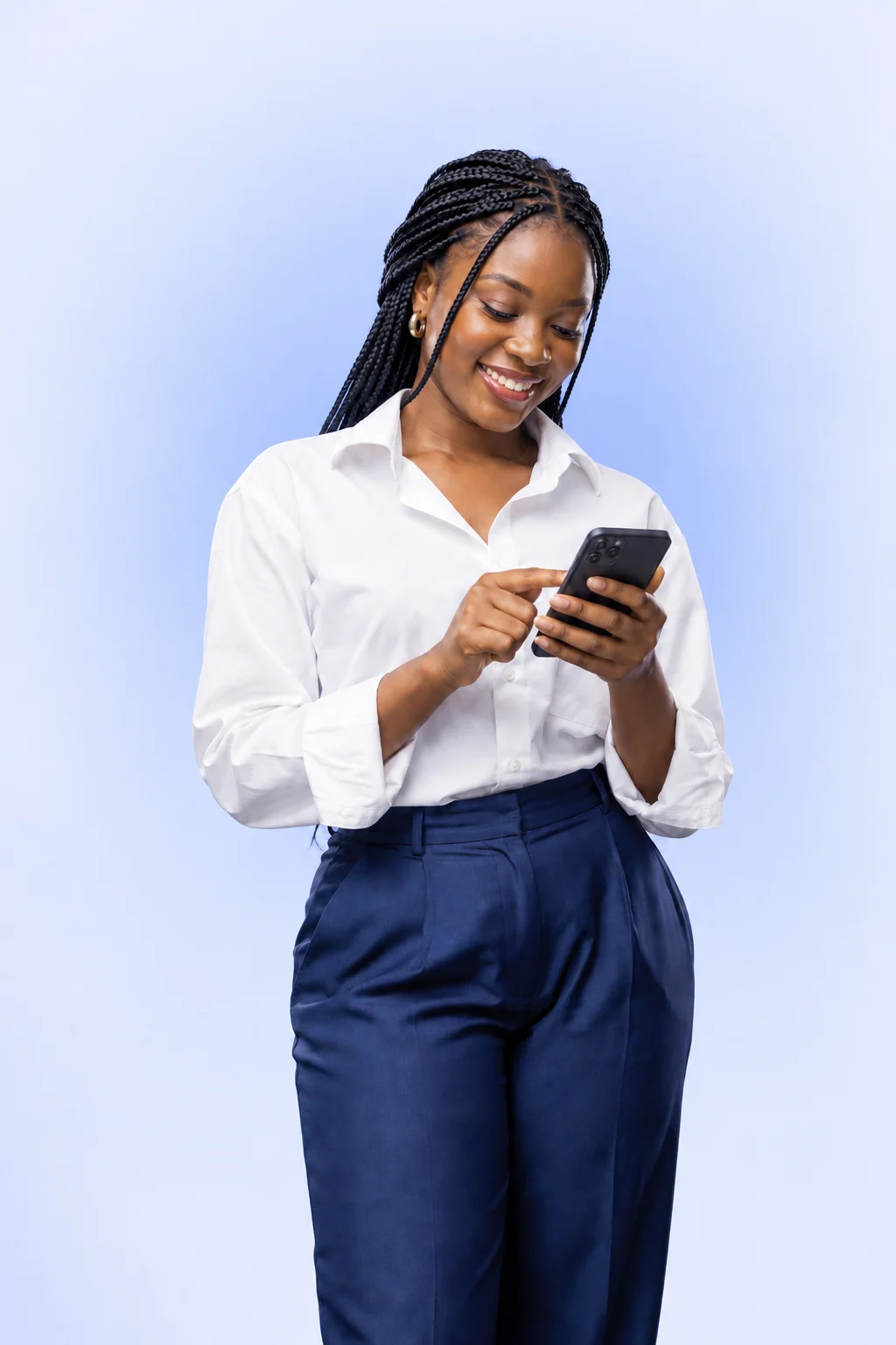 A Maibakadata customer completing a payment on her phone